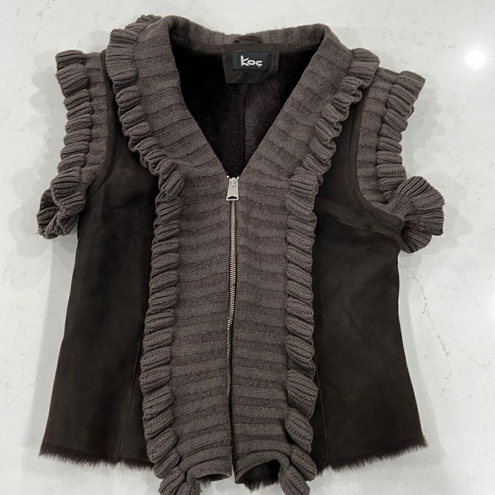 Koc Womens Euro Size L Full-Zip Brown 100% Shearling Vest